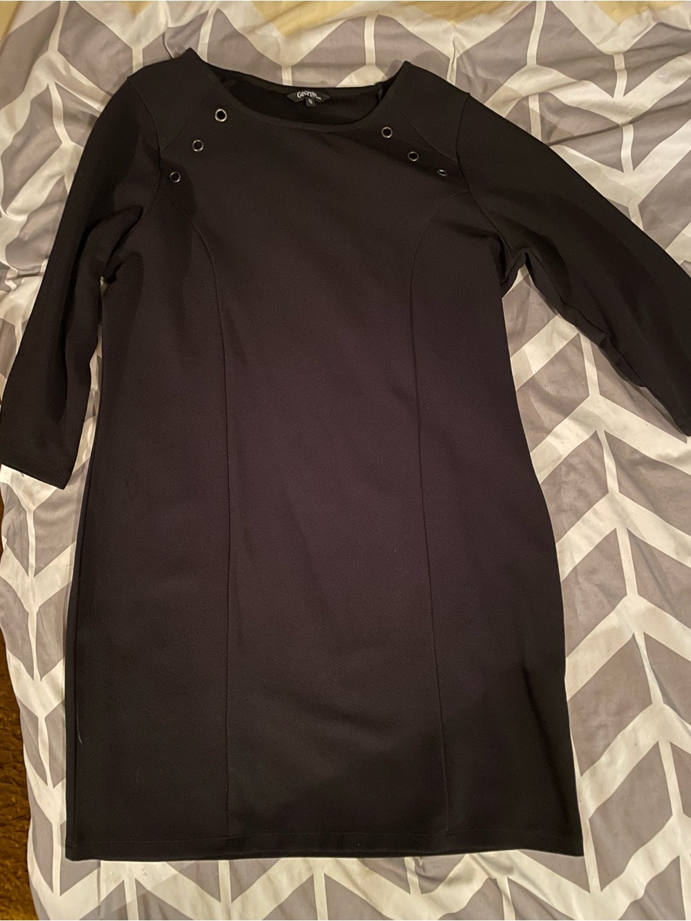 George Black Long-Sleeve Shift Dress with Eyelet Detail